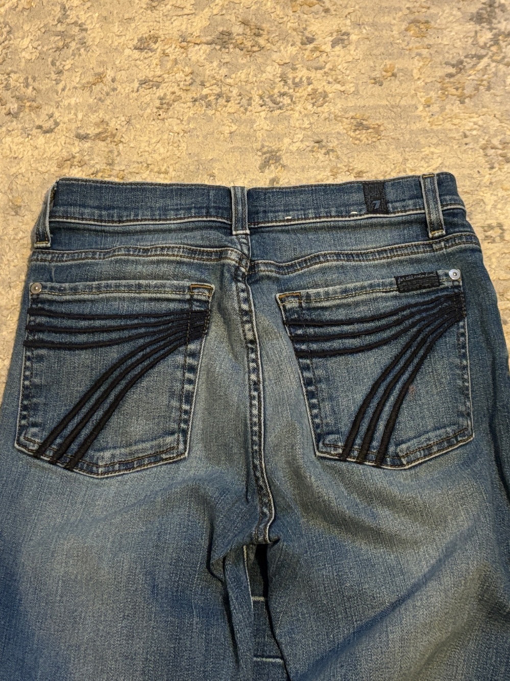 7 For All Mankind Women's Light Blue Bootcut Jeans with Dark Pocket Stitching